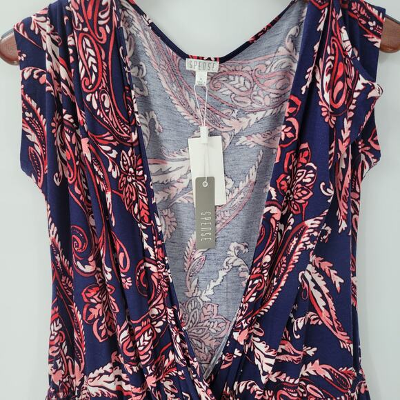 Spense Womens Romper XL Blue Red Paisley Cold Shoulder Boho Pullover Stretch - Picture 10 of 14